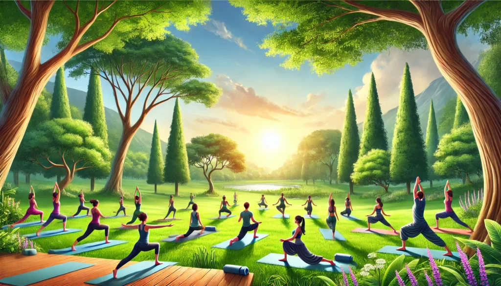 Yoga Asanas for Lifestyle Diseases performed by group of young people