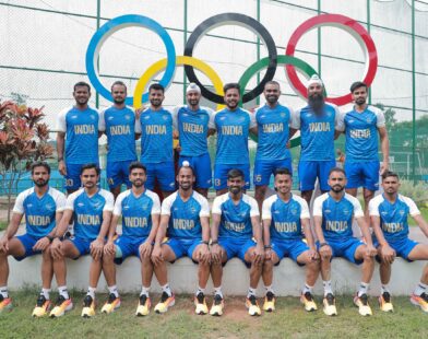 Indian hockey team training on synthetic turf ahead of the Paris 2024 Olympics