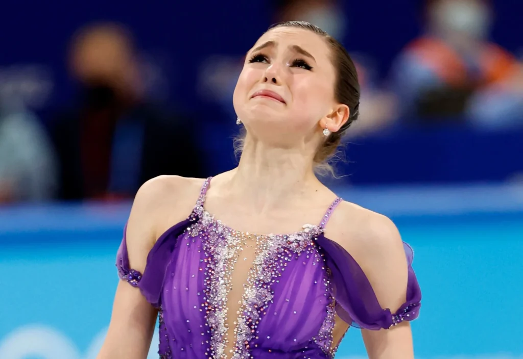 Kamila Valieva_Skating_Sad_Crying_In_Purple_Dress_HD_Image